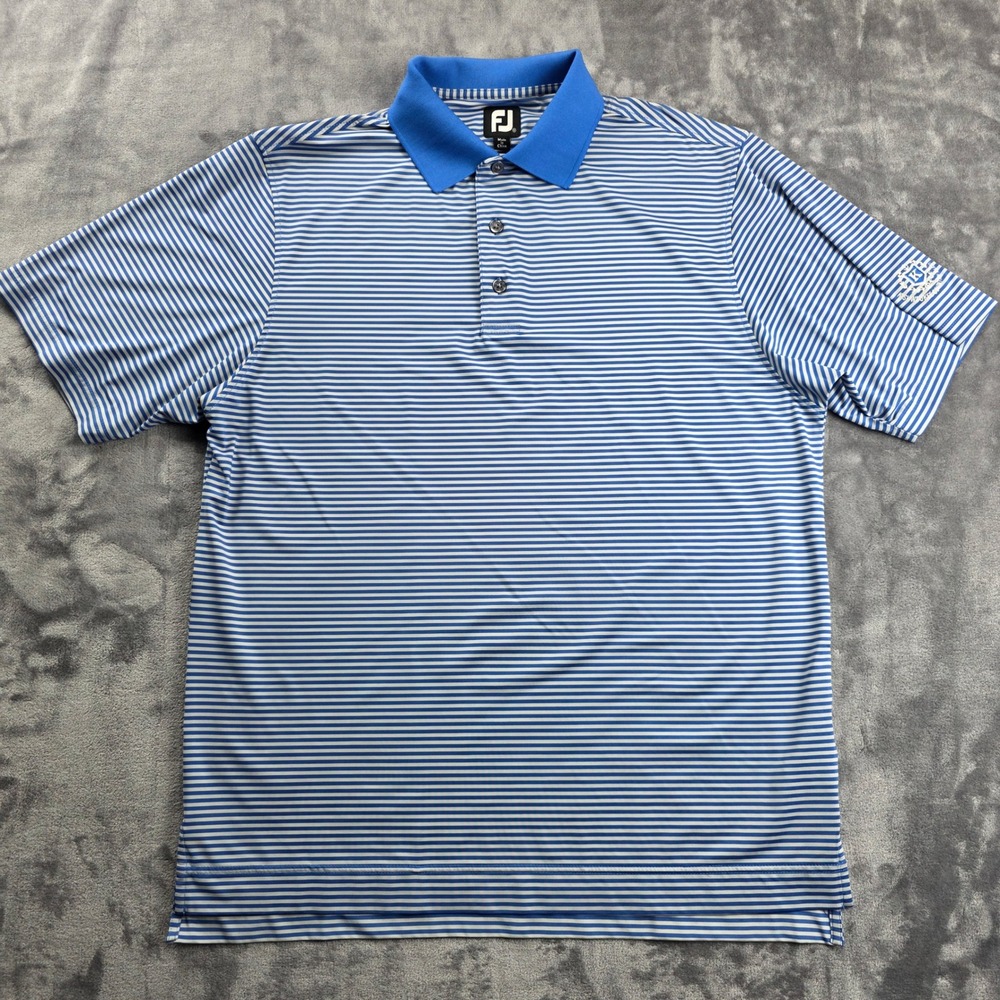FootJoy Polo Golf Shirt Mens‎ Medium Blue Striped  Performance Rugby Logo Active